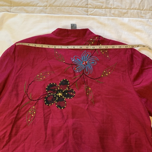 Embroidered Jacket Women’s 1X Button Down Mandarin Collar Berry.   K1 - Picture 11 of 11